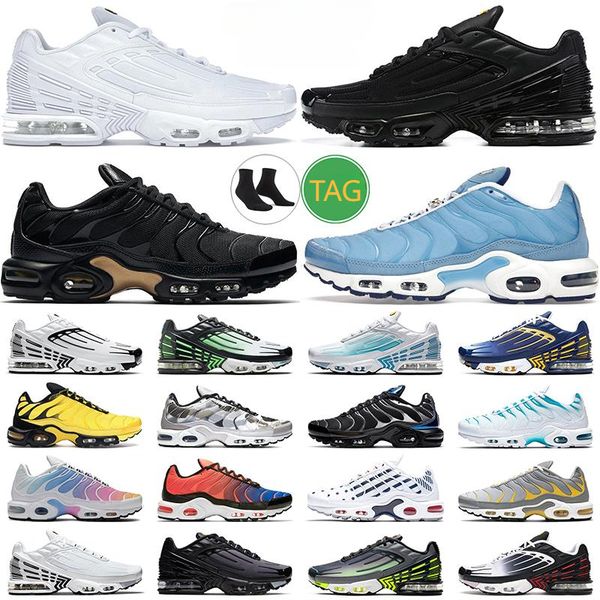 

2022 2023 tn plus 3 laser blue mens running shoes triple white unc black gold oreo wolf grey womens rainbow trainer p8kb