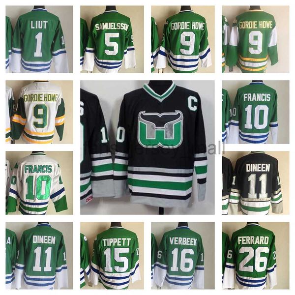 

hartford ''whalers''new retro ice hockey jerseys 1 mike liut 5 ulf samuelsson 9 gordie howe 10 ron francis 11 kevin dine, Black;red