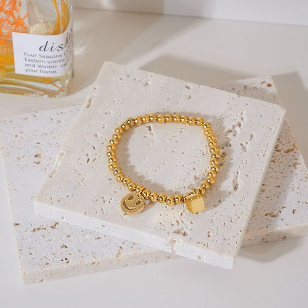 

smiling face square titanium steel bracelet female sifang laicai bead wholesale jewelry not easy to fade simple hand jewelry wholesale, Golden;silver