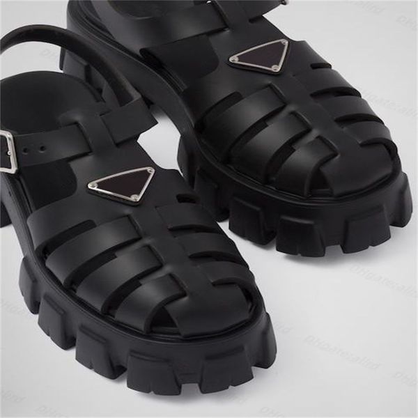

foam rubber sandals hollowed out baotou flat beach high bottoming leisure raised buckle triangle roman tide outdoor sandals designer, Black