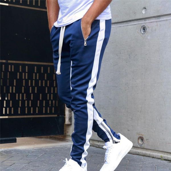 

mens pants mens sports joggers casual stitching pants fitness men sportswear tracksuit bottoms skinny sweatpants gyms track pants 230317, Black