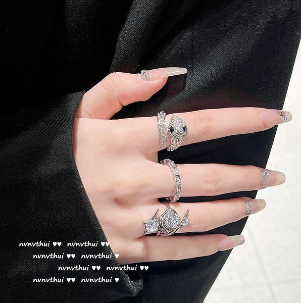 

designer lake light water shadow star gemstone ring designer 18k gold plated molten zircon star ring is adjustable, Silver