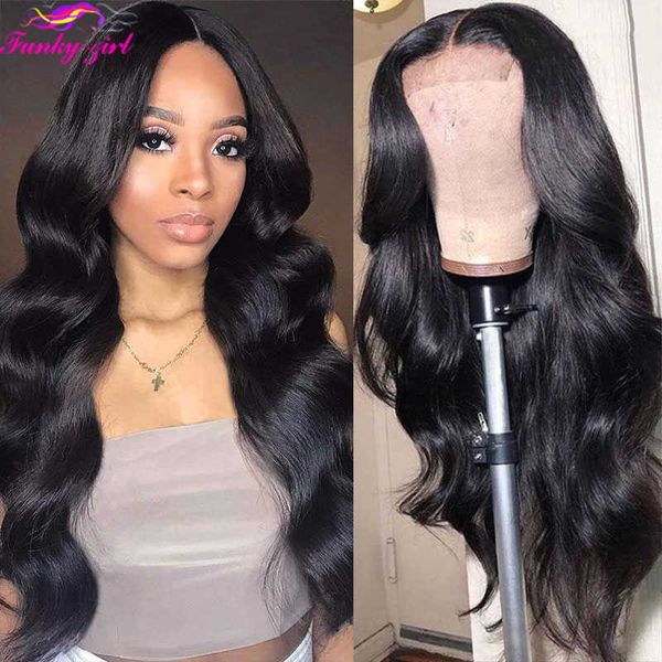 

synthetic wigs body wave t part lace wig human hair s brazilian wavy 13x1 4x1 transparent frontal deep 180% density 230227, Black
