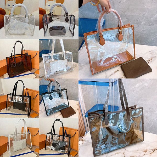 

2022 summer transparent jelly tote bag women's large volume luxury pvc design beach bags with built-in canvas purse men women rectangul