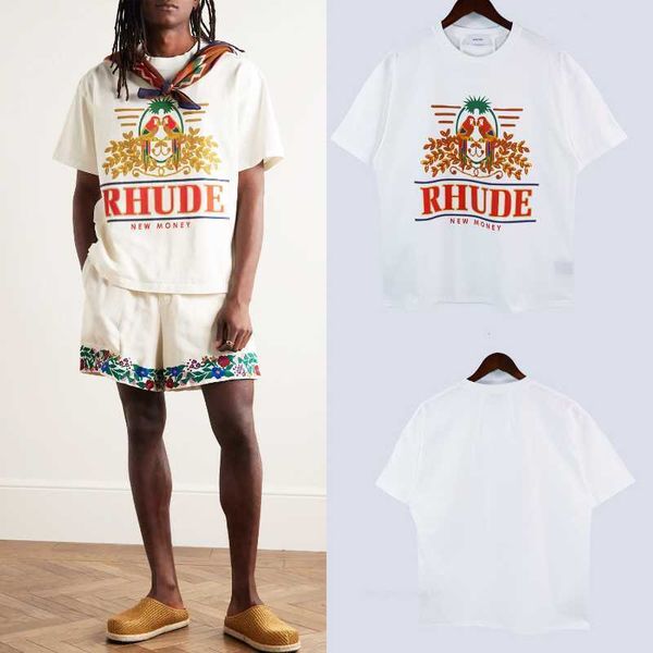

23ss new style bird letter print rhude t shirt men women eu size 100% cotton rhude tees fashion summer hippie clothes, White;black