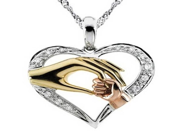 

mother and child pendant gift for mom golden hand in hand heart love pendant necklace mom family jewelry5615069, Silver