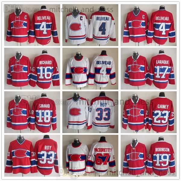

movie vintage hockey jersey retro ccm embroidery 4 jean beliveau jersey 33 patrick roy 16 henri richard 17 georges laraque 18 serge savard 1, Black;red