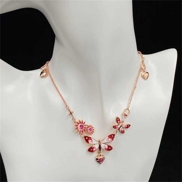 

2023 designer new jewelry love flower butterfly drops necklace brass red white premium fashion versatile sweater chain, Silver