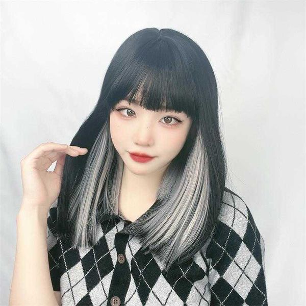 

ear dyed wig for women spring and summer short straight hair bob haircut, Black