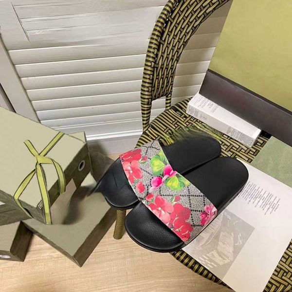 

with box designer men women slippers flower shoes snake print slide summer wide flat sandal beach slipper flat platform ladies home flip flo, Black