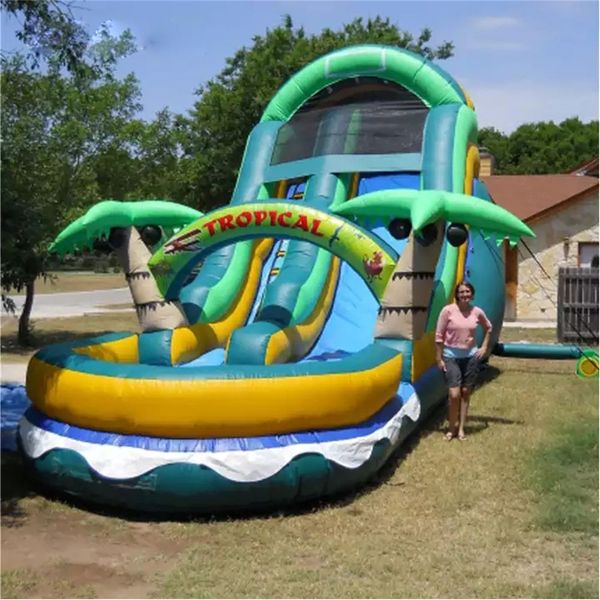 

outdoor games customized adult/kids jumping castles commercial bounce house inflatable water slide with palm tree style