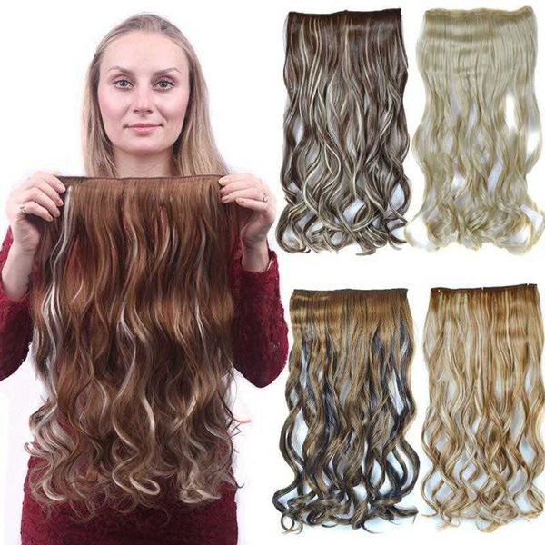 

set realistic natural seamless hair one piece long curly five card, Black;brown