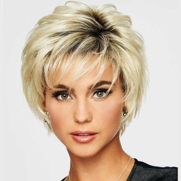 

wig female fashion short fluffy temperament head cover hair mechanism 1, Black