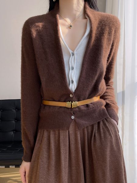 

women's knits tee's merino wool false twopiece cardigan sweater 2023 spring splicing coat loose elegant versatile knitted 230317, White
