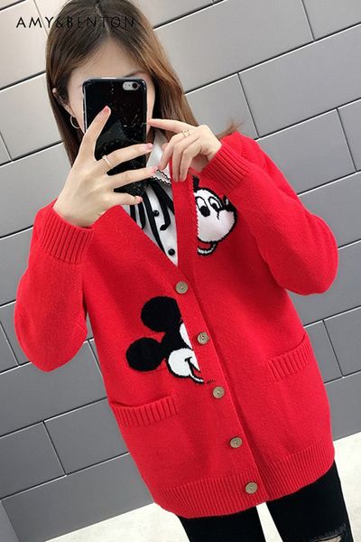 

women's knits tee's young knitted cardigan sweater spring casual coat fashion trend vneck jackets for ladies 230317, White