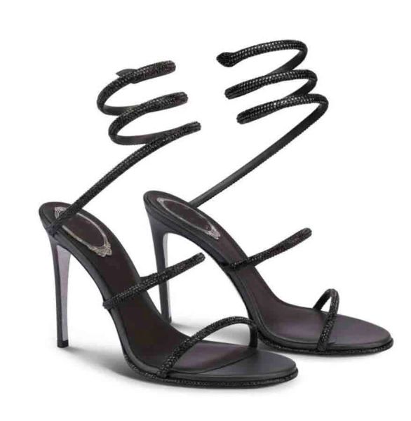 

c renes- rene crystal-embellished leather sandals shoes strappy women nice pumps luxury brands summer caovillas lady high heels party weddin, Black