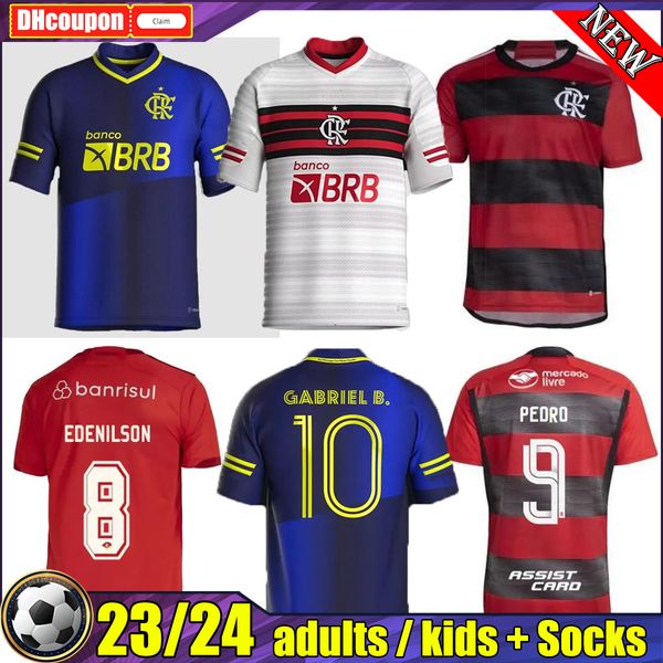 

23 24 flamengo fans player soccer jerseys special edition flamenco gerson final training 2023 2024 sc internacional e.ribeiro gabi football, Black;yellow