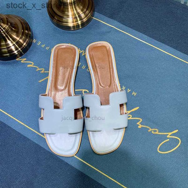 

oran sandal slippers slides designer sandales womens sandals solid colro flat heel genuine leather ladies sliders luxurious shoes with box, Black