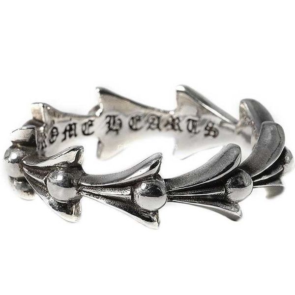 

2023 designer new ch crook heart high edition mixed fishbone wave personality simple couple sterling silver ring