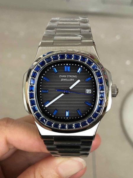 

40mm fashion designer men's watches blue diamond bezel automatic mechanical movement man watches silver stainless steel strap man watch, Slivery;golden