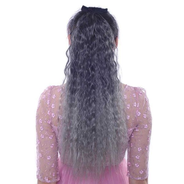 

fashion granny grey wig ponytail color gradient corn curler long curly hair, Black