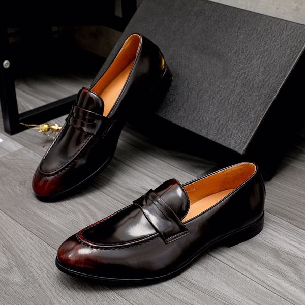 

new arrivals 2023 men's dress shoes genuine leather party handmade flats men casual business comfortable loafers zapatos hombr size 38-, Black