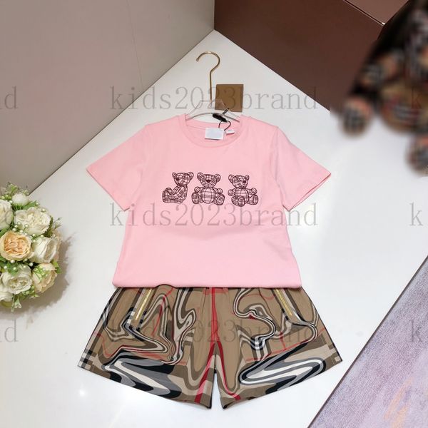 

pink color bear head short sleeve shorts sets 2023ss high end boys cotton t shirts tracksuits brand designer children sports sets fashion t, White