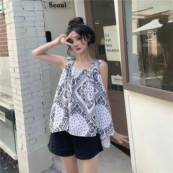 

women's blouses cute vintage floral oversized shirts women summer blouse lolita korean fashion clothing ladies 2023 sleeveless, White