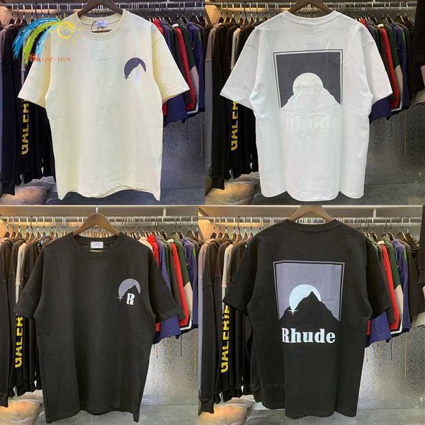 

classic black moonlight print rhude t shirt men women 1 1 tags oversized streetwear sunset rhude tee white apricot, White;black