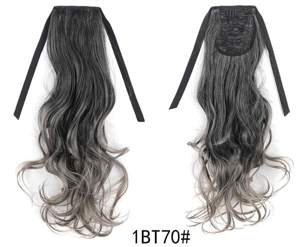 

wig ponytail female gradient granny grey chemical fiber bandage straight long, Black