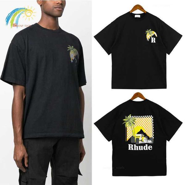

hip hop moonlight tropic rhude t shirt men women loose racing print rhude tee black apricot, White;black