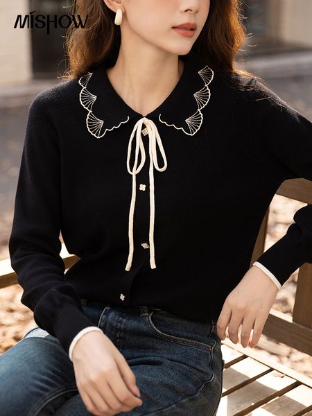 

women's knits tees mishow sweater cardigans for women autumn winter soft lace up peter pan collar sweet female high strecth mxb38z0933, White