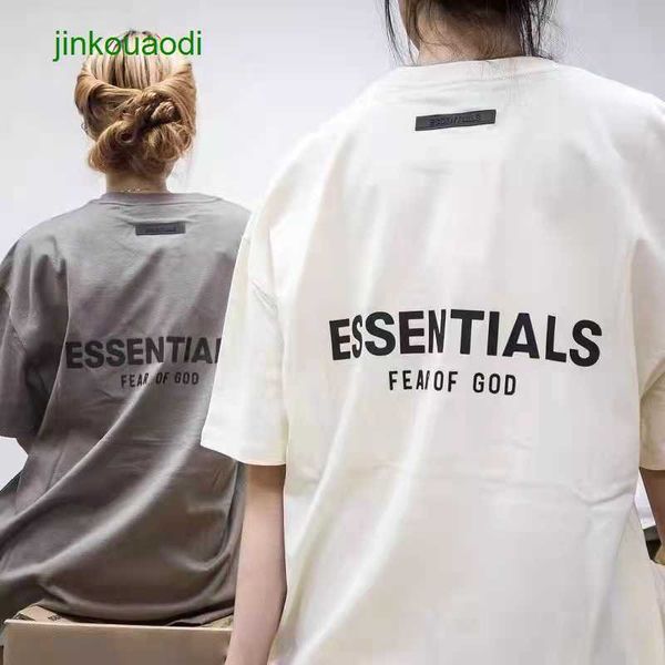 

fear god fogg double thread essen letter fashion brand american loose round neck t-shirt couple short sleeve women, White