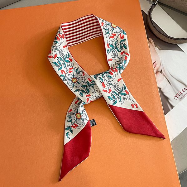 

new small silk scarf female zouhua satin streamer imitation silk professional scarf hand gift scarf 5x85cm, Blue;gray