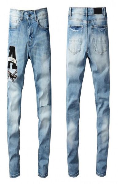 

jeans srping biker denim stripe jean men los angeles street fashion hole black slim skinny pants9595922, Blue