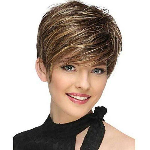 

wig female fashion short hair handsome texture straight chemical fiber, Black