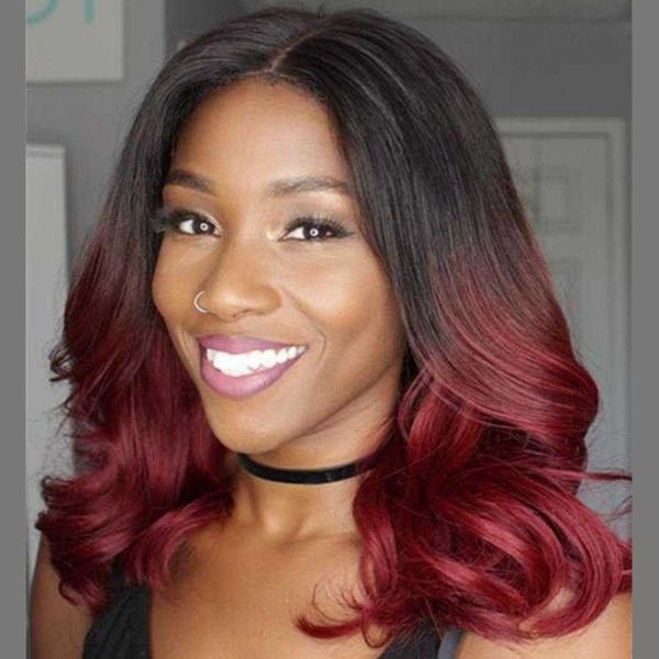 

wig wine red gradient color long curly hair big wave, Black