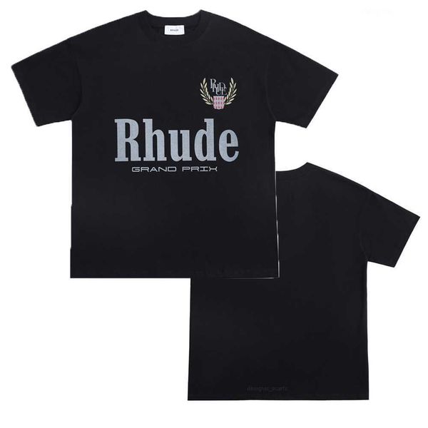 

new fashion summer ovesize rhude grand prix cotton hip hop short sleeve tee tshirt men women, White;black