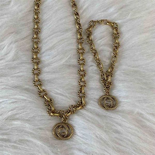 

2023 designer new gujia double old necklace bracelet set net red same style, Silver