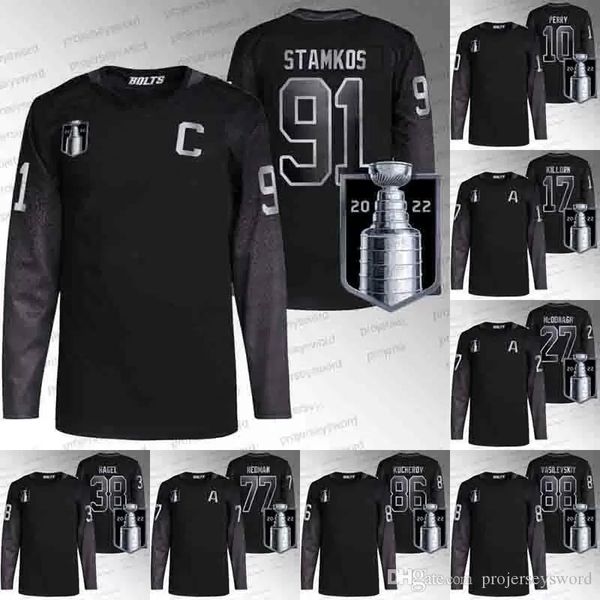 

hockey 2022 stanley cup final patch steven stamkos jersey andrei vasilevskiy nikita kucherov victor hedman corey perry alex killorn ryan mcd, Black;red