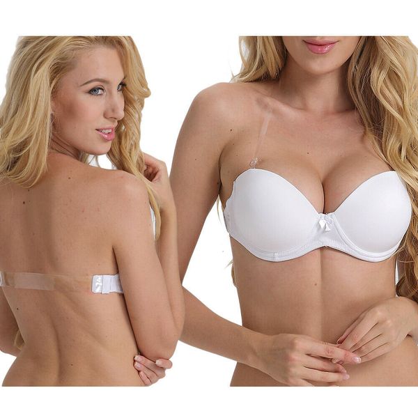 

bras vgplay pushup women bra solid white padded strapless lingerie backless transparent strap halter bralette big cup a b c d e 230317, Red;black