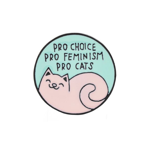 

round shaped zinc alloy brooches for girls cartoon cats pro feminism choice letter pattern enamel pins creative funny badge gift bag accesso, Gray