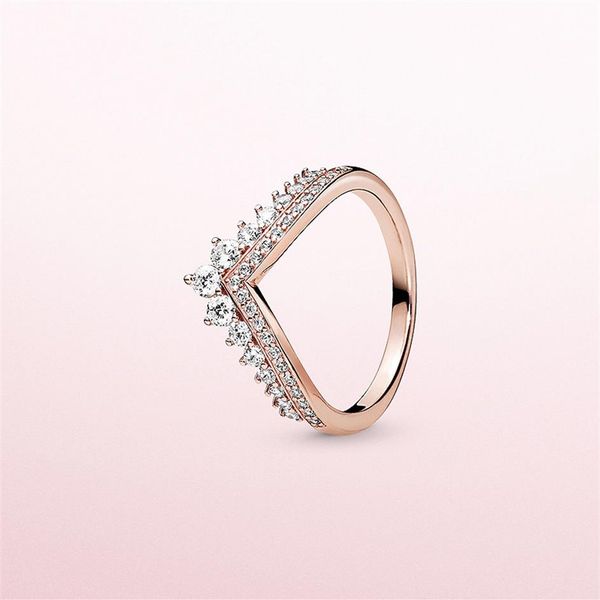 

princess wish ring for pandora 925 sterling silver with cz diamond plated rose gold charm ladies ring holiday gif306o, Slivery;golden