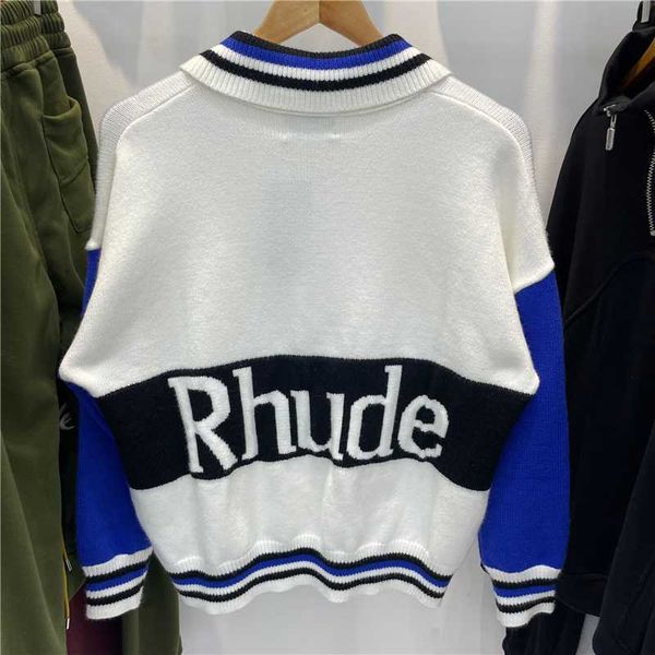 

blue 2023ss white rhude sweater men women 1 1 patchwork knitting rhude sweatshirts, White;black