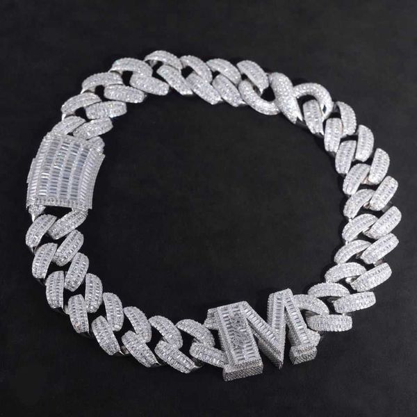 

fine jewelry custom big guy 28mm 925 sterling silver bagutte vvs moissanite diamond cuban link chain necklace with letter