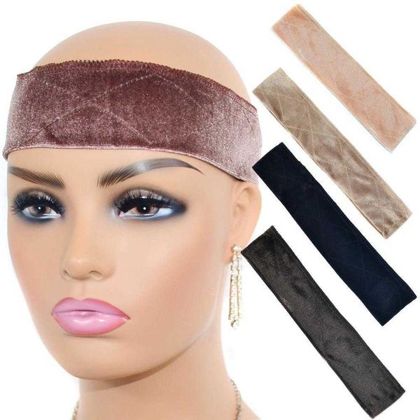 

wig hair band gold velvet lace head cover solid no grip, Black