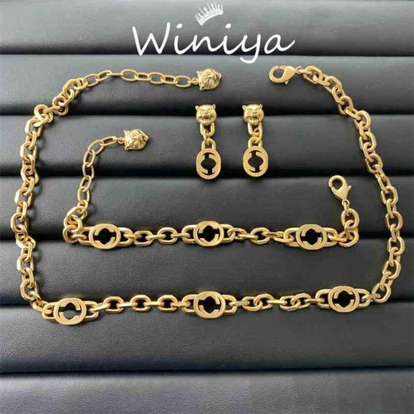 

2023 designer new necklace ancient family letters personalized neck chain bracelet simple fashion earrings, Silver