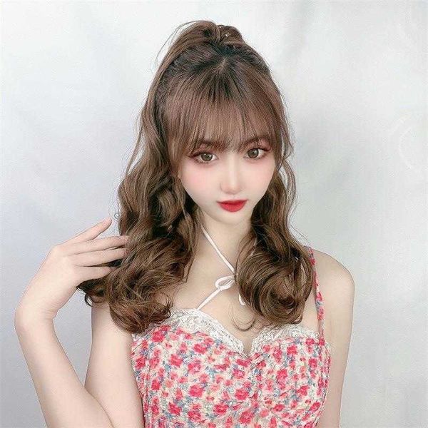 

wig chemical fiber long curly hair ponytail grip breathable set, Black