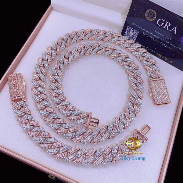 

hip hop jewelry 12mm 15mm 18mm 925 sterling silver 2 tone iced out custom initial necklace moissanite cuban link chain
