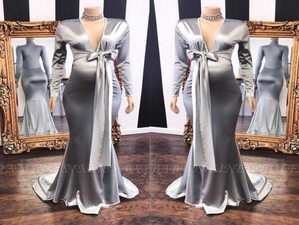 

silver maternity cocktail party dresses deep v neck long sleeve mermaid evening gowns bridal receiption wears bc95821825979, Black